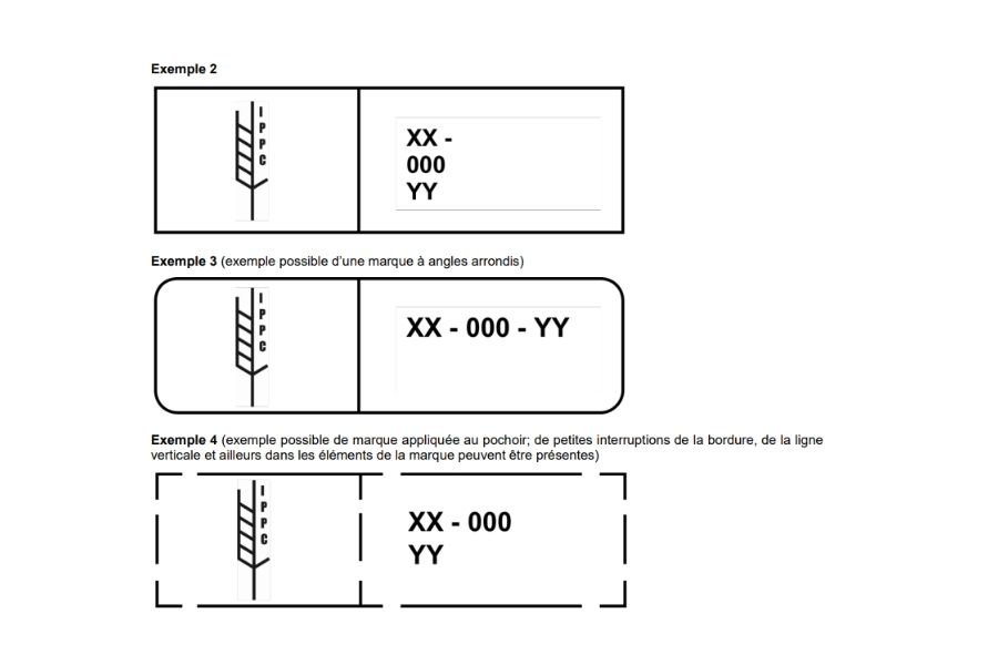 Des exemples d'affichage de la norme Nimp15 sur les palettes en bois